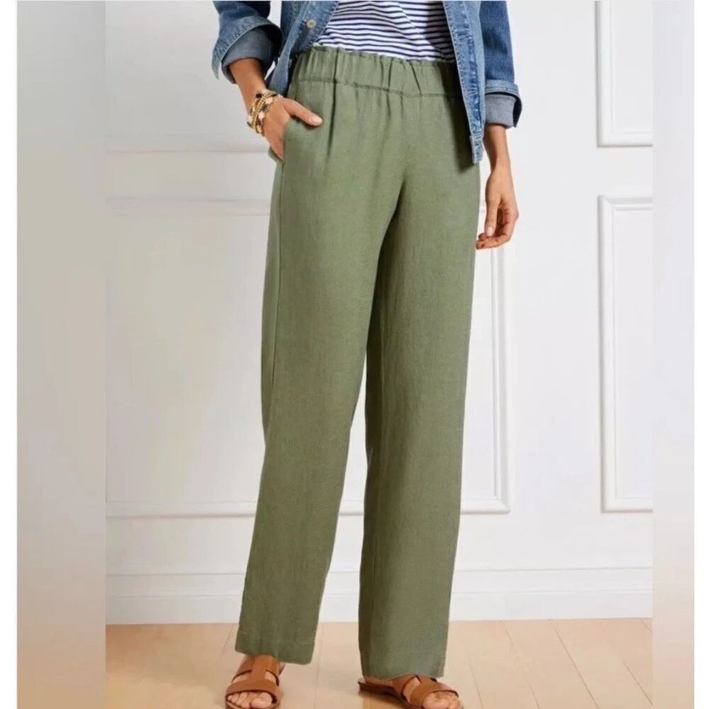 Talbots Casual Linen Olive Wide-Leg Pants